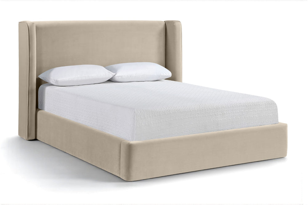 Meridian Furniture Kendall Wingback Full Bed Plush Velvet Upholstered Frame for Modern Bedrooms B1283Cream-F