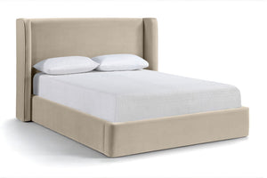 Meridian Furniture Kendall Winged Upholstered King Bed with Slatted Platform Base for Modern Bedroom Elegance Cream Velvet B1283Cream-K