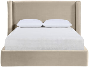Meridian Furniture Kendall Winged Upholstered King Bed with Slatted Platform Base for Modern Bedroom Elegance Cream Velvet B1283Cream-K