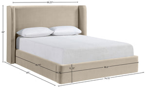Meridian Furniture Kendall Winged Queen Bed Fully Upholstered Tailored Frame for Modern Bedroom Styling Cream Velvet B1283Cream-Q