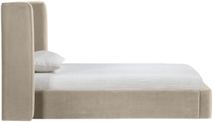 Meridian Furniture Kendall Winged Upholstered Twin Bed with Slatted Platform Base for Modern Bedrooms Cream Velvet B1283Cream-T