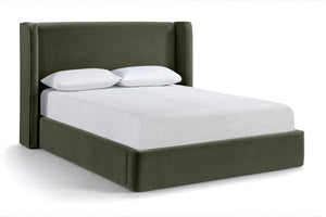 Meridian Furniture Kendall Winged Velvet Upholstered Full Bed with Plush Headboard for Modern Bedrooms B1283Green-F