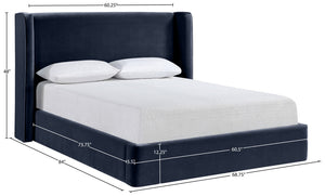 Meridian Furniture Kendall Winged Velvet Full Bed with Tailored Upholstered Frame for Modern Bedrooms B1283Navy-F