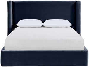 Meridian Furniture Kendall Winged Velvet Full Bed with Tailored Upholstered Frame for Modern Bedrooms B1283Navy-F