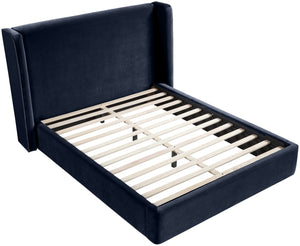 Meridian Furniture Kendall Winged Velvet Full Bed with Tailored Upholstered Frame for Modern Bedrooms B1283Navy-F