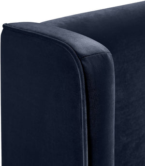 Meridian Furniture Kendall Winged Velvet Full Bed with Tailored Upholstered Frame for Modern Bedrooms B1283Navy-F