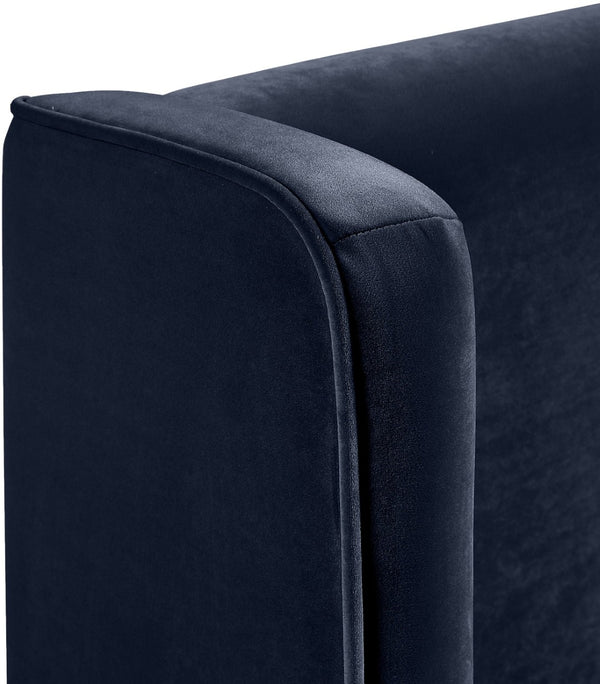 Meridian Furniture Kendall Winged Velvet Full Bed with Tailored Upholstered Frame for Modern Bedrooms B1283Navy-F
