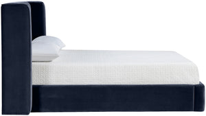 Meridian Furniture Kendall Winged Upholstered King Bed with Slatted Platform Base for Modern Bedroom Elegance Navy Velvet B1283Navy-K