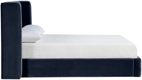 Meridian Furniture Kendall Winged Upholstered King Bed with Slatted Platform Base for Modern Bedroom Elegance Navy Velvet B1283Navy-K
