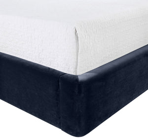 Meridian Furniture Kendall Winged Queen Bed Fully Upholstered Tailored Frame for Modern Bedroom Styling Navy Velvet B1283Navy-Q