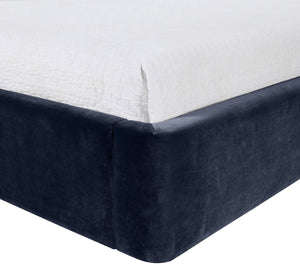 Meridian Furniture Kendall Winged Upholstered Twin Bed with Slatted Platform Base for Modern Bedrooms Navy Velvet B1283Navy-T