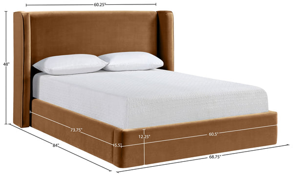 Meridian Furniture Kendall Winged Velvet Full Bed Upholstered Frame with Tailored Glam Headboard B1283Saddle-F