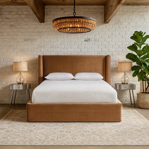 Meridian Furniture Kendall Winged Velvet Full Bed Upholstered Frame with Tailored Glam Headboard B1283Saddle-F