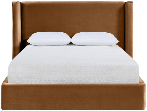 Meridian Furniture Kendall Winged Velvet Full Bed Upholstered Frame with Tailored Glam Headboard B1283Saddle-F