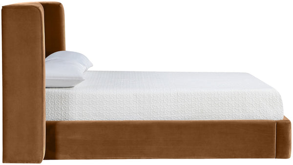 Meridian Furniture Kendall Winged Velvet Full Bed Upholstered Frame with Tailored Glam Headboard B1283Saddle-F