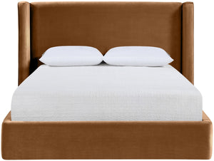 Meridian Furniture Kendall Winged Queen Bed Fully Upholstered Tailored Frame for Modern Bedroom Styling Saddle Velvet B1283Saddle-Q