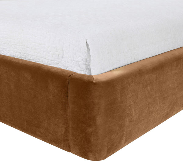 Meridian Furniture Kendall Winged Upholstered Twin Bed with Slatted Platform Base for Modern Bedrooms Saddle Velvet B1283Saddle-T