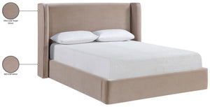 Meridian Furniture Kendall Winged Velvet Upholstered Full Bed with Tailored Frame for Modern Bedrooms B1283Taupe-F