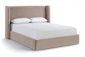 Meridian Furniture Kendall Winged Velvet Upholstered Full Bed with Tailored Frame for Modern Bedrooms B1283Taupe-F
