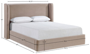 Meridian Furniture Kendall Winged Upholstered King Bed with Slatted Platform Base for Modern Bedroom Elegance Taupe Velvet B1283Taupe-K
