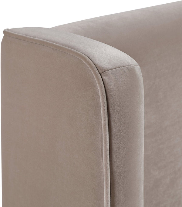 Meridian Furniture Kendall Winged Upholstered Twin Bed with Slatted Platform Base for Modern Bedrooms Taupe Velvet B1283Taupe-T
