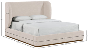 Meridian Furniture Aurin Wingback King Bed Linen Upholstered Platform Frame with Solid Walnut Wood Base Beige B1285Beige-K