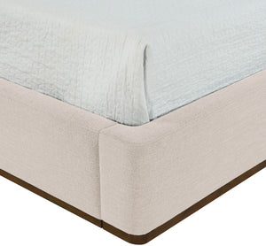 Meridian Furniture Aurin Wingback King Bed Linen Upholstered Platform Frame with Solid Walnut Wood Base Beige B1285Beige-K