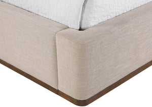 Meridian Furniture Aurin Wingback Twin Bed Sculptural Linen Upholstered Headboard with Walnut Wood Platform Base Beige B1285Beige-T