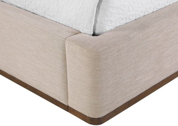 Meridian Furniture Aurin Wingback Twin Bed Sculptural Linen Upholstered Headboard with Walnut Wood Platform Base Beige B1285Beige-T