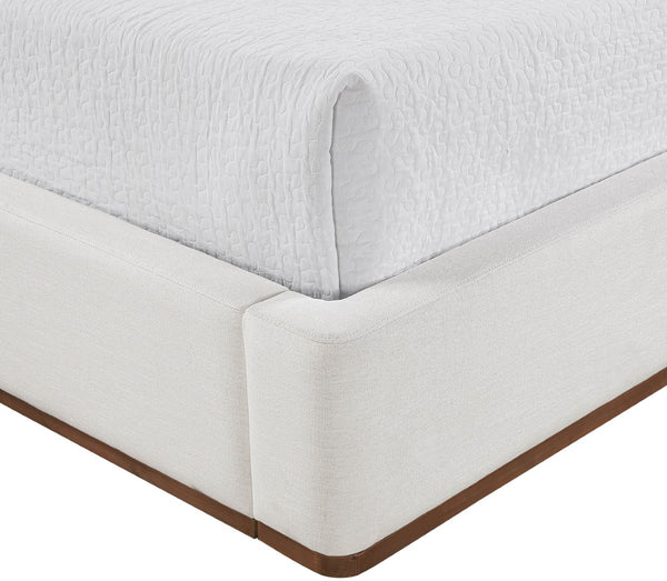 Meridian Furniture Aurin Wingback Upholstered Full Bed Linen Fabric Walnut Base Sculptural Modern Bedroom Frame Cream - A B1285Cream-F