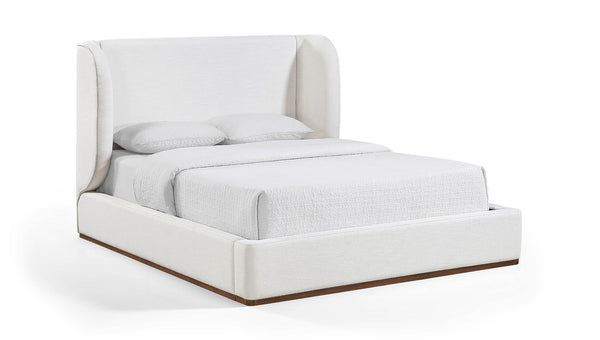 Meridian Furniture Aurin Wingback King Bed Linen Upholstered Platform Frame with Solid Walnut Wood Base Cream - A B1285Cream-K