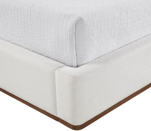 Meridian Furniture Aurin Wingback King Bed Linen Upholstered Platform Frame with Solid Walnut Wood Base Cream - A B1285Cream-K