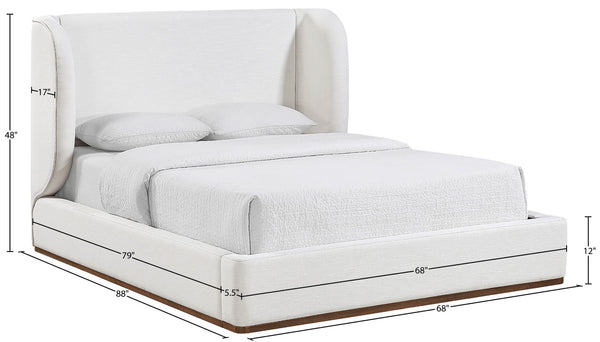 Meridian Furniture Aurin Wingback Queen Platform Bed Linen Upholstery Walnut Wood Base Modern Bedroom Cream - A B1285Cream-Q