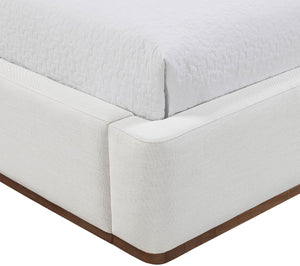 Meridian Furniture Aurin Wingback Twin Bed Sculptural Linen Upholstered Headboard with Walnut Wood Platform Base Cream - A B1285Cream-T