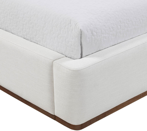 Meridian Furniture Aurin Wingback Twin Bed Sculptural Linen Upholstered Headboard with Walnut Wood Platform Base Cream - A B1285Cream-T