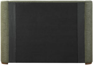 Meridian Furniture Aurin Wingback King Bed Linen Upholstered Platform Frame with Solid Walnut Wood Base Olive Green B1285Olive-K