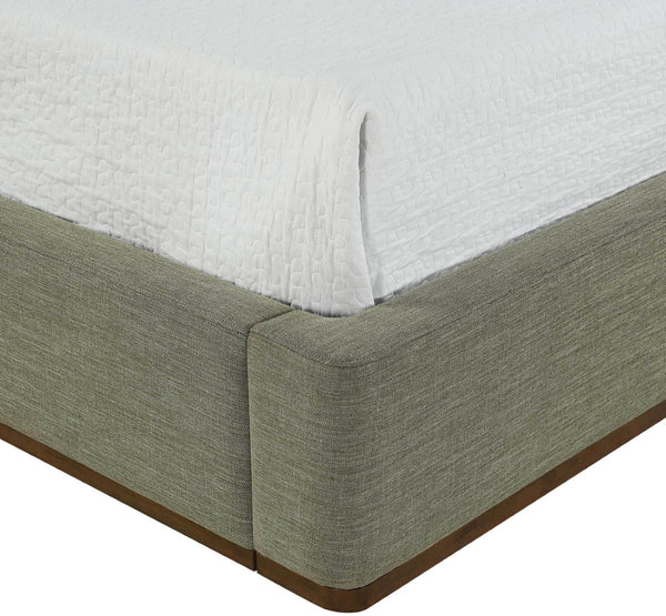 Meridian Furniture Aurin Wingback Queen Platform Bed Linen Upholstery Walnut Wood Base Modern Bedroom Olive Green B1285Olive-Q