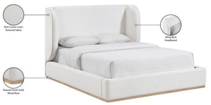 Meridian Furniture Aurin Wingback Upholstered Full Bed Linen Fabric Walnut Base Sculptural Modern Bedroom Frame Cream - B B1286Cream-F