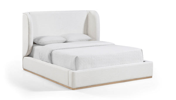 Meridian Furniture Aurin Wingback Upholstered Full Bed Linen Fabric Walnut Base Sculptural Modern Bedroom Frame Cream - B B1286Cream-F