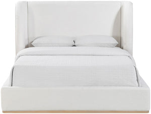 Meridian Furniture Aurin Wingback Upholstered Full Bed Linen Fabric Walnut Base Sculptural Modern Bedroom Frame Cream - B B1286Cream-F