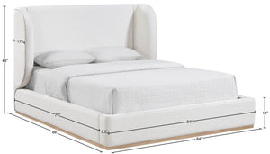 Meridian Furniture Aurin Wingback King Bed Linen Upholstered Platform Frame with Solid Walnut Wood Base Cream - B B1286Cream-K
