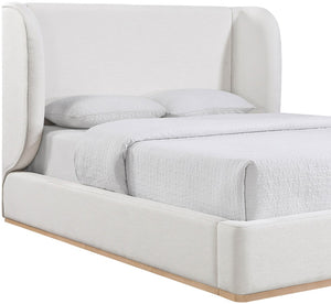 Meridian Furniture Aurin Wingback King Bed Linen Upholstered Platform Frame with Solid Walnut Wood Base Cream - B B1286Cream-K