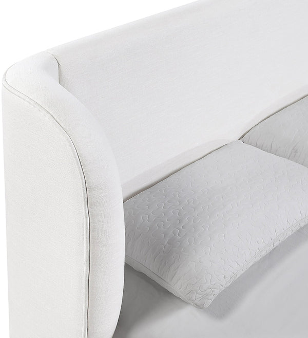 Meridian Furniture Aurin Wingback King Bed Linen Upholstered Platform Frame with Solid Walnut Wood Base Cream - B B1286Cream-K