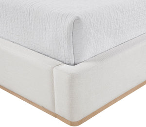 Meridian Furniture Aurin Wingback King Bed Linen Upholstered Platform Frame with Solid Walnut Wood Base Cream - B B1286Cream-K