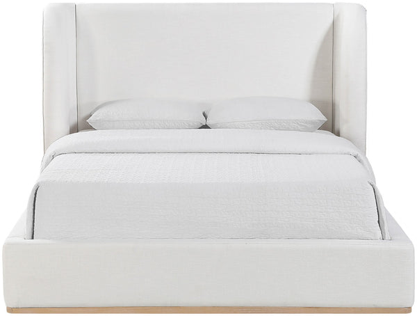 Meridian Furniture Aurin Wingback Queen Platform Bed Linen Upholstery Walnut Wood Base Modern Bedroom Cream - B B1286Cream-Q