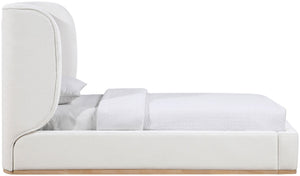 Meridian Furniture Aurin Wingback Twin Bed Sculptural Linen Upholstered Headboard with Walnut Wood Platform Base Cream - B B1286Cream-T