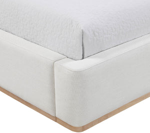 Meridian Furniture Aurin Wingback Twin Bed Sculptural Linen Upholstered Headboard with Walnut Wood Platform Base Cream - B B1286Cream-T