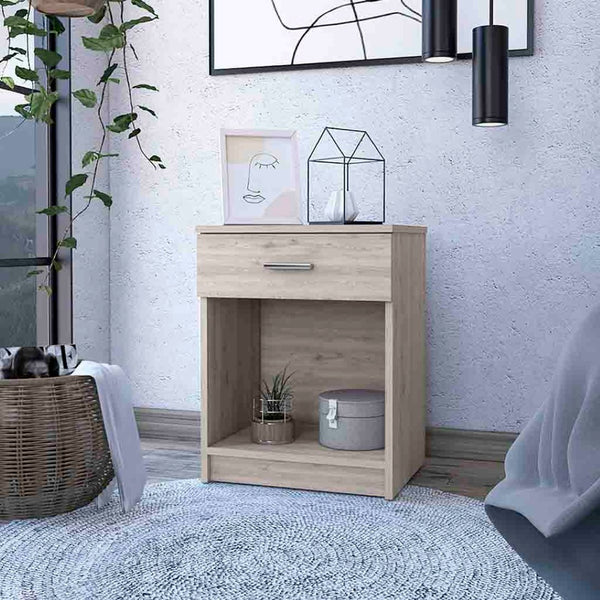 English Elm Pictor Compact Bedroom Nightstand with Single Drawer Open Shelf and Smooth Top B128P148961