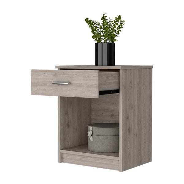 English Elm Pictor Compact Bedroom Nightstand with Single Drawer Open Shelf and Smooth Top B128P148961