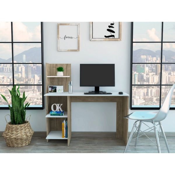 English Elm Tecoa Modern Writing Desk with Four Open Shelves for Home Office or Bedroom B128P148979